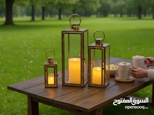 3-PC Set Jumbo Luxury Modern Indoor/Outdoor Hurricane Candle Lantern Set
