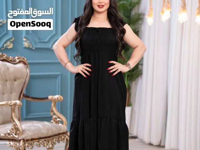 فستان  نسائي    خامة مارينا سواد فاحم   فري سايز حد 85 كيلو. ا