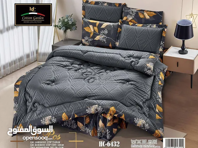 لحاف نفرين 6 قطع قماش قطن الوجه ساده حراري والظهر مشجر قياس 220*240 شرشف نزال مشجر180*200+40 4 مخا