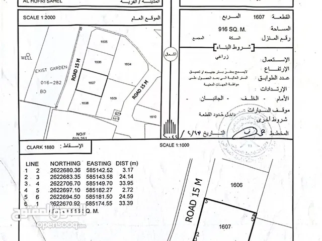 للبيع زراعيه فضاء ولايه بركاء مربع الحفري مساحه الارض 916