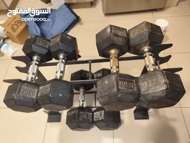 Quality rubber dumbells + stand 20lb, 30lb, and 45lb