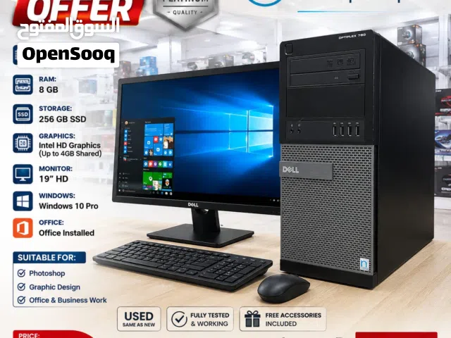 Dell Core i7 -Computer Set Speed 3.30Ghz 8GB RAM  256GB SSD Win 10 Pro 19'′ HD Monitor-/ WhatsApp