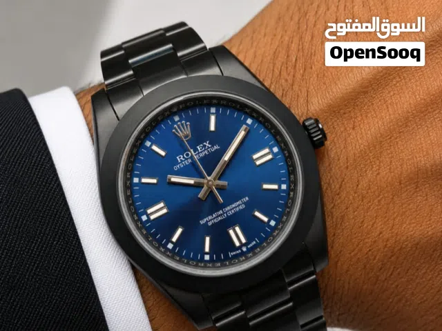Rolex Oyster Perpetual Style Black Stainless Steel Watch – Blue Dial