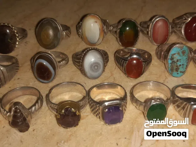 خواتم فضه مطعمه باحجار كريمه اصليه مجوهرات وعقيق وغيرها