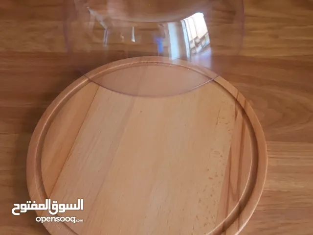 صحن دائري خشب طبيعي جديد قطر 29سم لتقديم الكيك والحلويات مع غطاء اكريليك صنع تركيا
