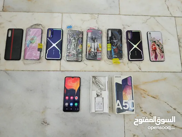 سامسونج جالكسي A50 اسود الذاكرة 128 الشاشة اومولد البطارية 5000 mA غراضة كاملة كارتونيه وشاحنة