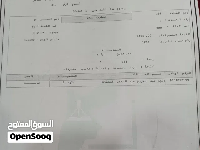 أرض سكنية بجانب.سلطة المياة