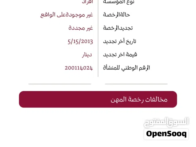 رخصة بوفيه للبيع (لبيع القهوة و المرطبات و المشروبات الباردة)
