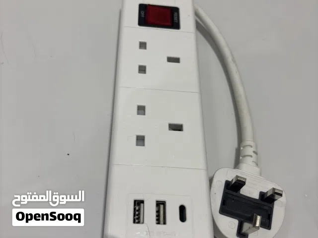 UK-style extension power strip with 2 outlets and 2 USB charging ports