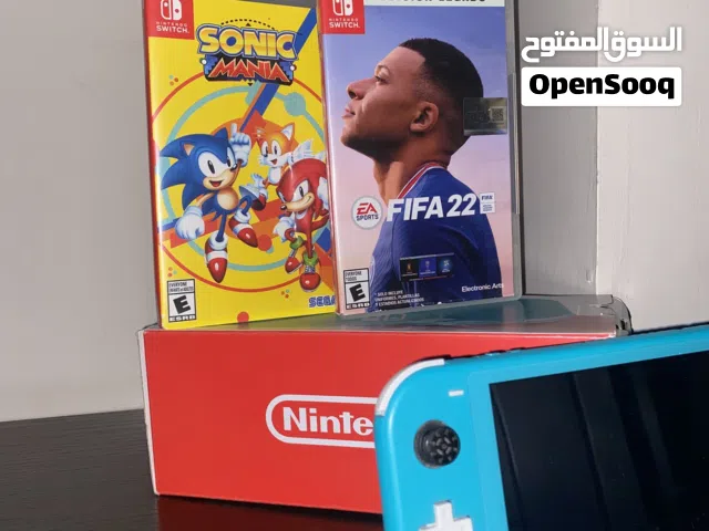 Nintendo switch lite cyan نينتيندو سويتش لايت لون تركوازي مع لعبيتن fifa22و sonic و شنتة اصلية