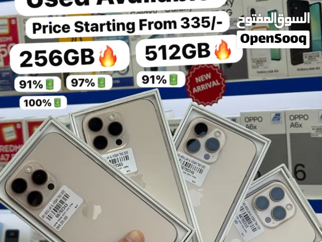 iPhone 16pro Max  256GB  Middle east Arabic all 91% 335 omr 97% 365 omr 100% 385  Very Good phones