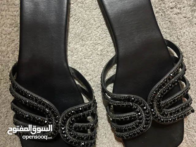 Black crystal embedded sandals