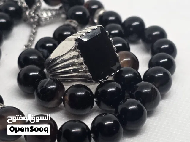 خاتم فضه عقيق عماني مع سبحه طبيعية