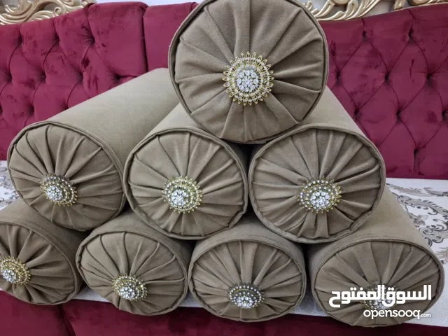 مساند جلسة 8 قطع نشاف الربيع المضغوط قماش معالج لون بني وبروش ذهبي