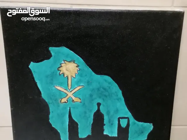 لوحة أبراج السعودية مع النخلة و السيفين مرسومة باليد جميلة جدا و رائعة