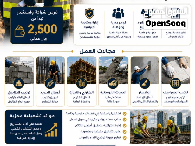 فرصة استثمارية في تشغيل الكوادر الفنية والعمالية للمشاريع الحكومية والخاصة