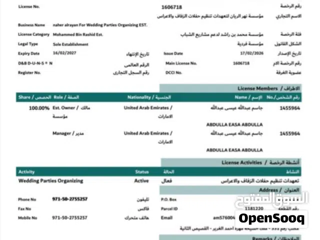 رخصه للبيع اواستثمار