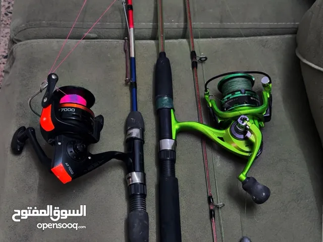 2 سنارات صيد سمك اصلي مكينه 7000 مع خيط كتان وهوك اصلي