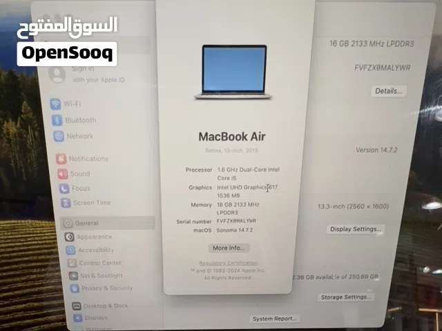 MacBook Air 2019 - MacOS Sonoma 16 GB RAM 256 GB SSD