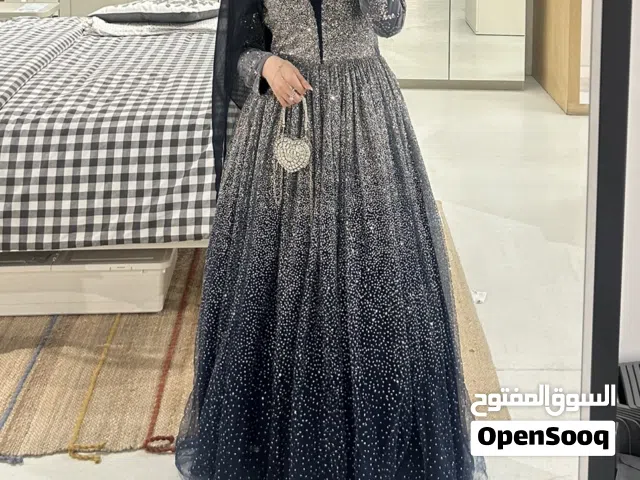 Navy blue and silver ball gown