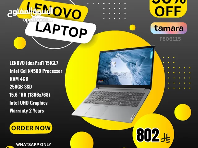 LX00DJAD, معالج انتل Cel N4500, لابتوب لينوفو ايديا باد1 82الرامات 4 جيجا, 256 جيجا, دوس