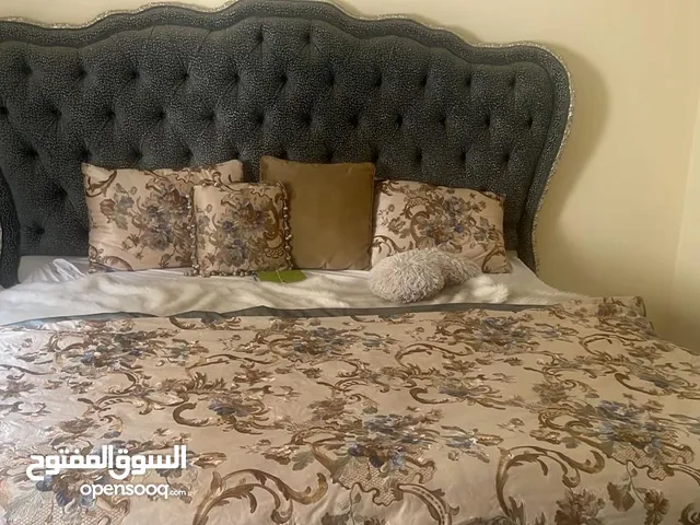 Luxurious Upholstered King Size Bed with Two Side Tables Accessories - Elegant Vintage Dresser