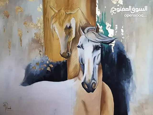 لوحة احصنة رسم يدوي