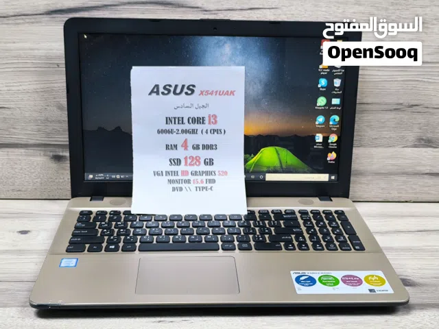 ASUS X541UAK INTEL CORE i3 الجيل السادس الرام: 4GB DDR3 التخزين: SSD 128 GB