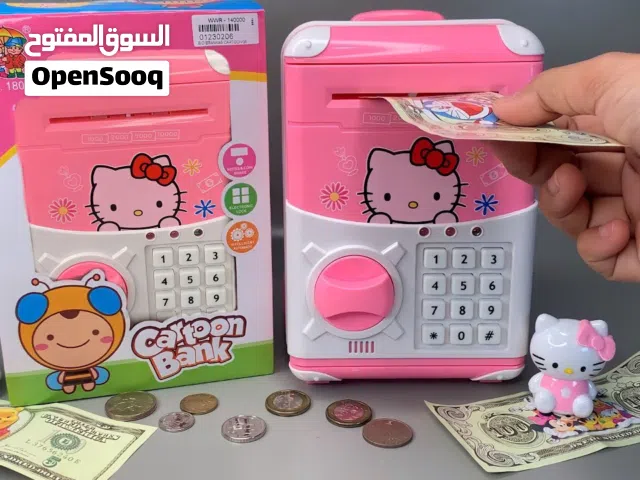 حصالة هالو كاتي صراف الي نقود إلكترونية ذكية للأطفال على شكل خزنة، متوفرة بتصاميم شخصيات كرتونية