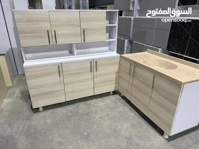 كاونترات خشب مترونص ارضي وملحق مع سنك مرمر متروعشرين