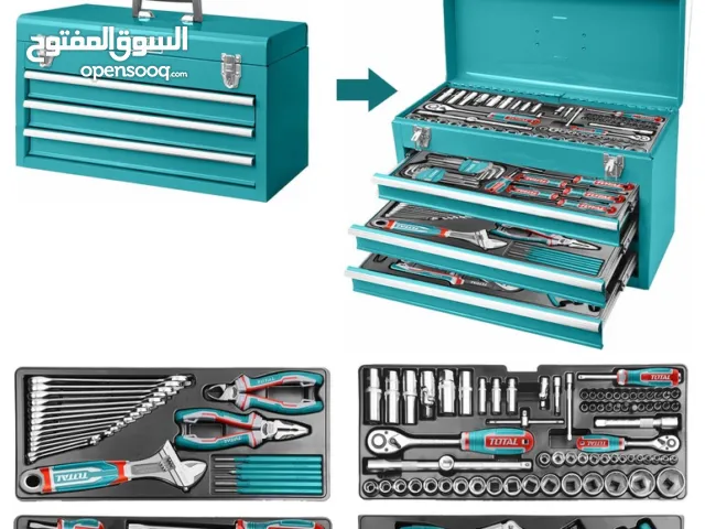 صندوق عدة ادراج من توتال يتكون من 132 قطعة معدة تغطي كل شغلك