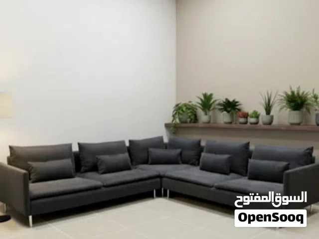 طقم كنب ايكيا حرف ال فاخر رمادي غامق