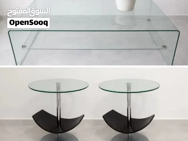 Set of a Glass Table with 2 Round Top Table