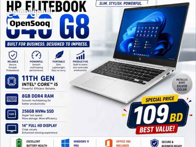 HP EliteBook 840 G8  Intel Core i5 11th Gen  8GB RAM  256GB SSD  14” FHD