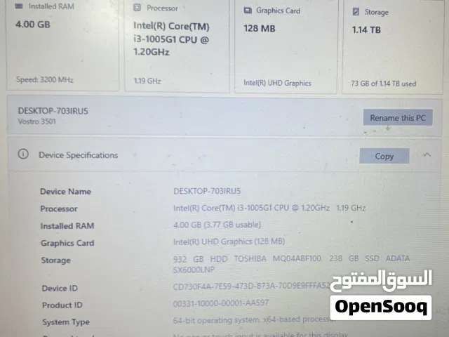 Dell Vostro 3501  Core i3 Gen 10  SSD 240GB + HDD 1TB