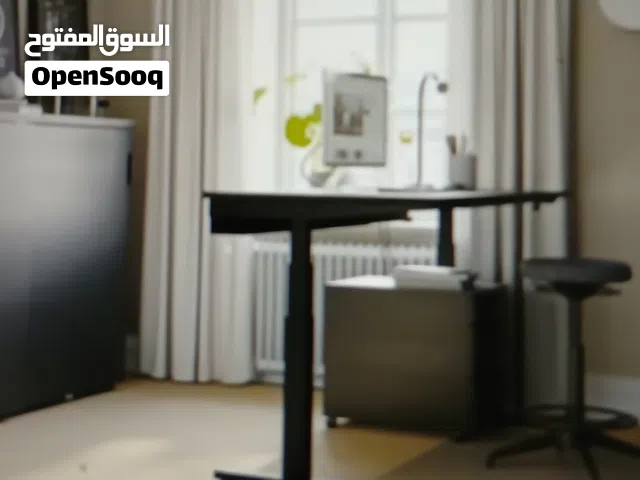 Adjustable Height Office Desk, Steel Frame, Black Wooden Top, 160x80 cm, IKEA. Sit or Stand - 2 pcs