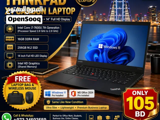 Lenovo X1 Carbon Core i7 7th Generation Laptop 16GB DDR4 RAM 14 Full HD Screen (Free Bag & Mouse)