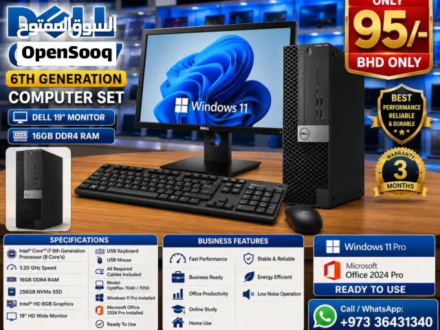 DELL Intel Core i7 6th Generation Computer Set with DELL Monitor 16GB DDR4 RAM Ready Windows 11