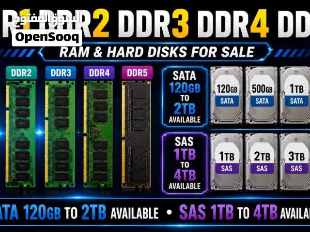 Ram DDR1 DDR2 DDR3 DDR4 DDR5 Hard disk Sata 500gb-2TB sas 1TB-4TB