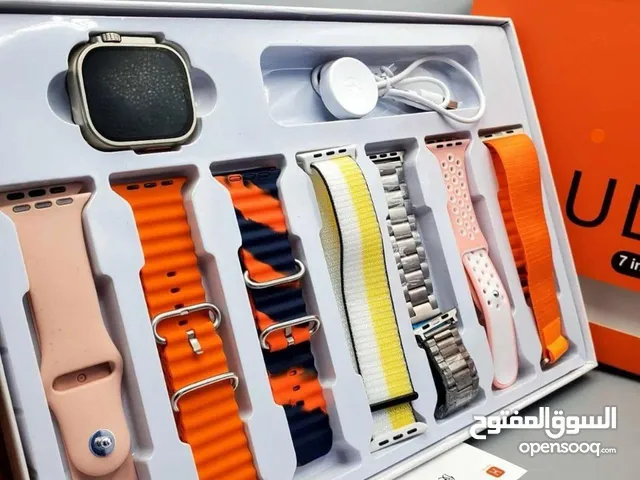 ساعة الترا الذكية – الإصدار الجديد بالحجم الكبير 49mm متوفرة بلون فضي فاخر  ومعها 7 قشاطات بأشكال