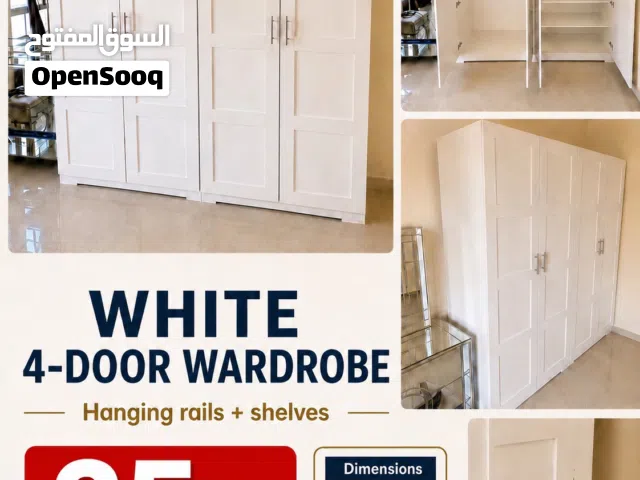 Custom White 4-Door Wardrobe – 2m Wide