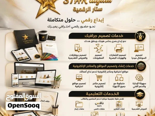 خدمات تصميم هوية بصرية متكاملة"وخدمات ويب أنشاء وتصميم المواقع والمتاجر الإلكترونية