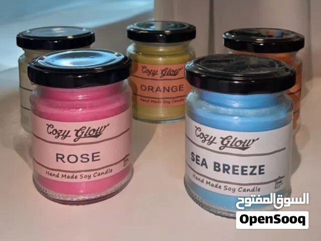 شمع صويا بخمس الوان وروائح مميزة للبيع