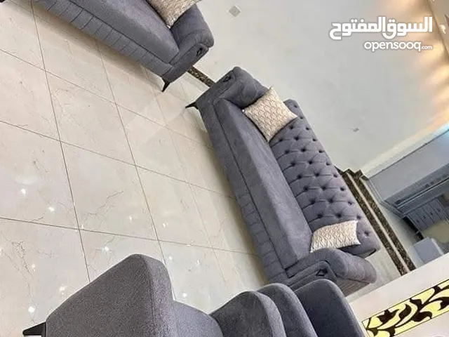 طقم كنب 7 مقاعد مديل Sama خشب لاتيه ومعاكس إسفنج ضغط عالي سكني قماش جينز افضل انواع القماش