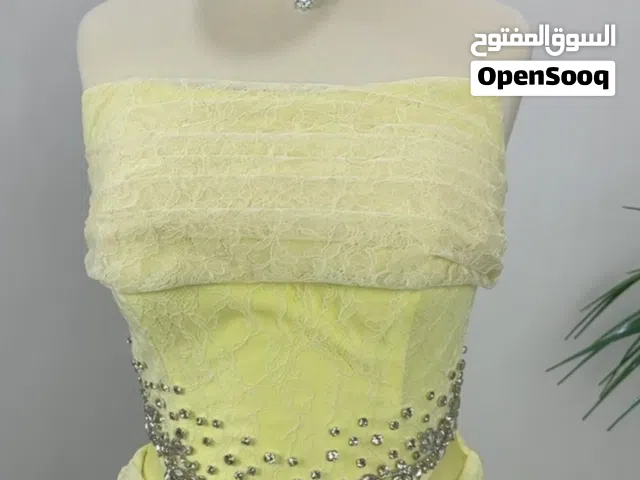 فستان سهرة أصفر ليموني راقي  جديد تماماً غير ملبوس