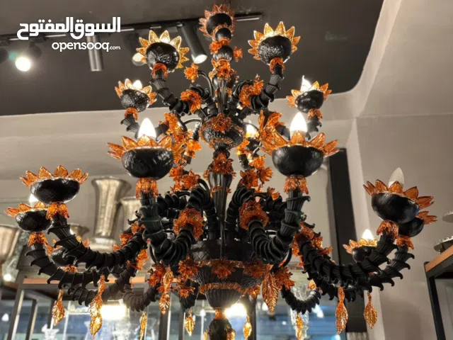 Black and orange Murano chandelier (18 branches)