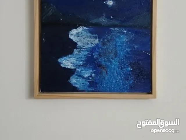 لوحة أكريلك معاصرة رسم يدوي بإطار خسبي.. امواج سحرية