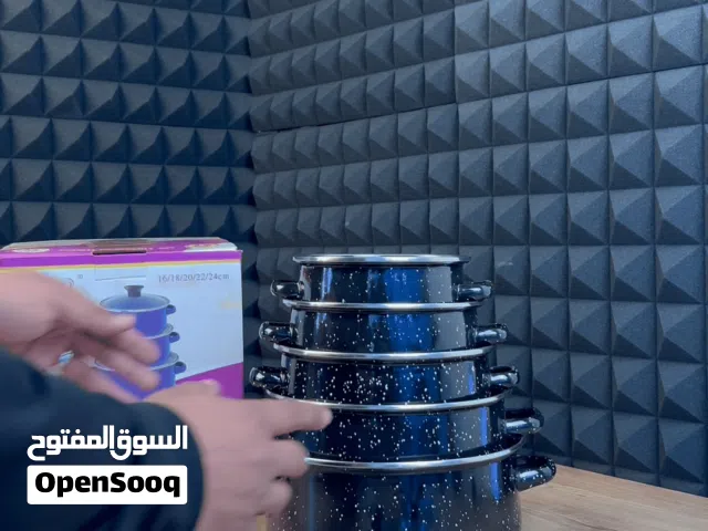 طقم قدور مينا فاخر 5 قطع بغطاء زجاجي