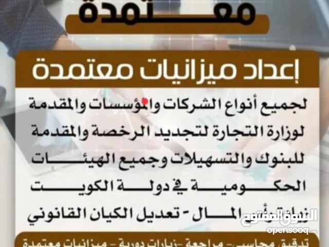 ميذانيات معتمدة لجميع انواع الشركات والمؤسسات