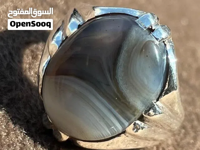 خاتم فضه عيار 950 مع حجر عقيق